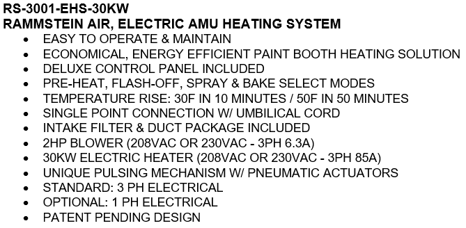 Rammstein Electric Booth Heater (30KW, 3PH, 230V) - RS-3001-EHS-30KW-3PH-230V