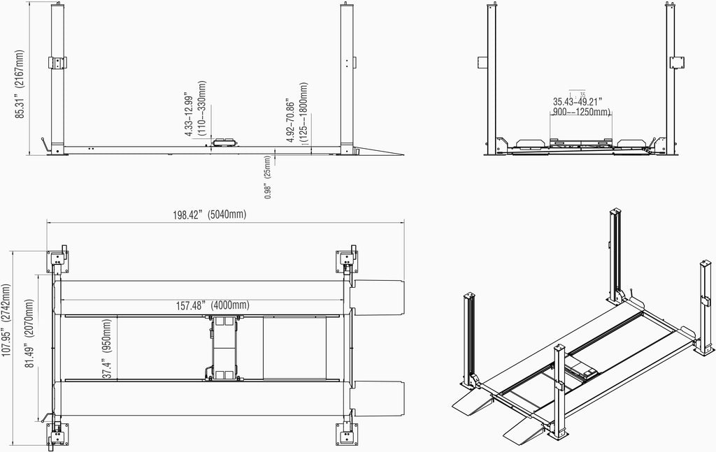 KATOOL KT-4H850 8500 lbs. Four Post Parking Lift with Casters