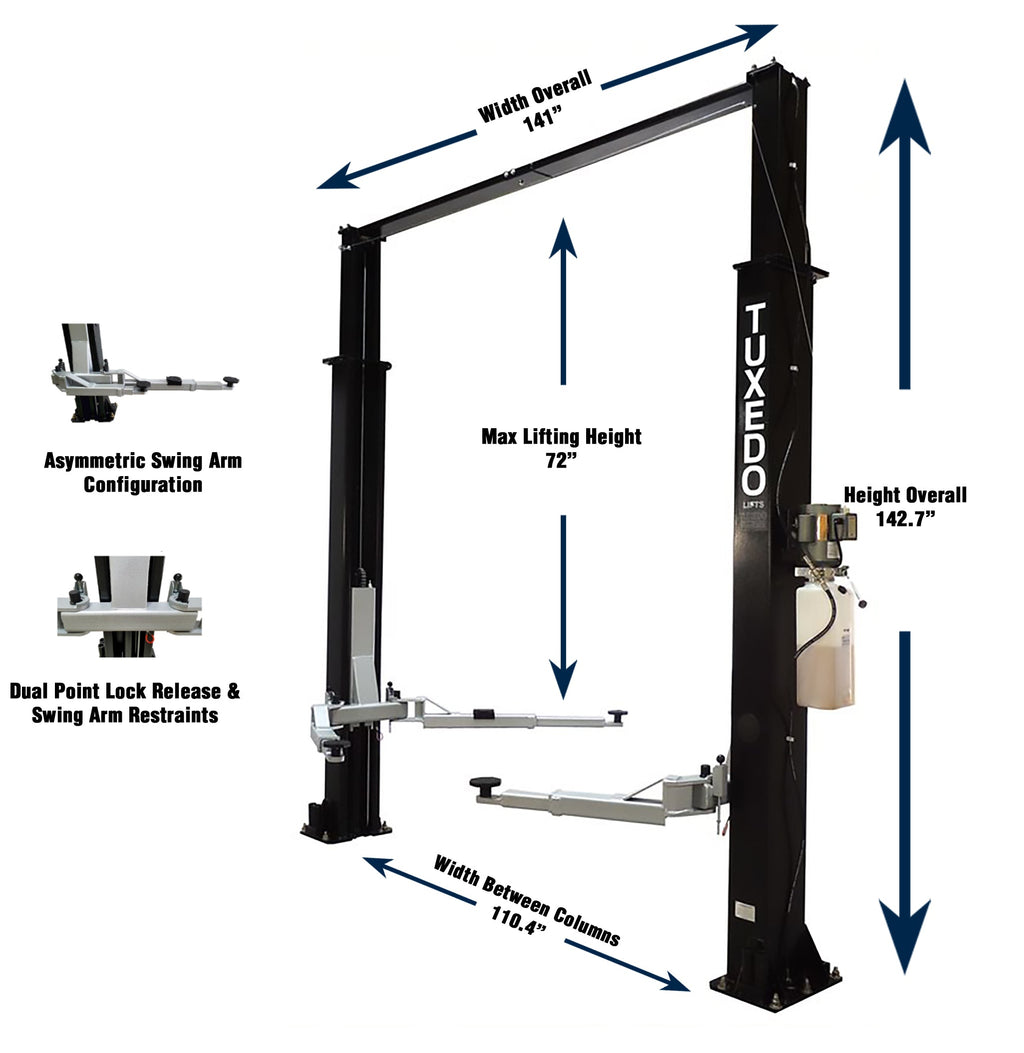 Tuxedo TP9KAC-TUX Clear Floor 9,000lb Two Post Lift